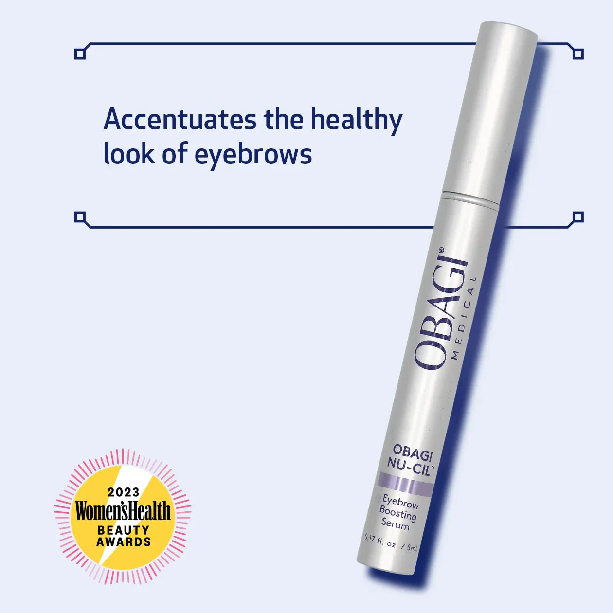 Obagi Nu-Cil eyebrow serum with a purple background and Women&