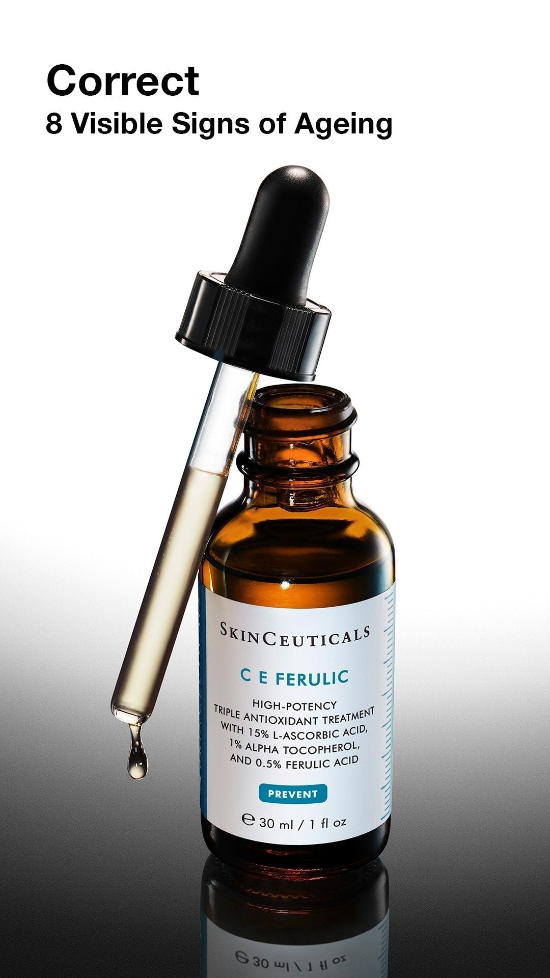 skinceuticals c e ferulic serum with dropper on a gradient background