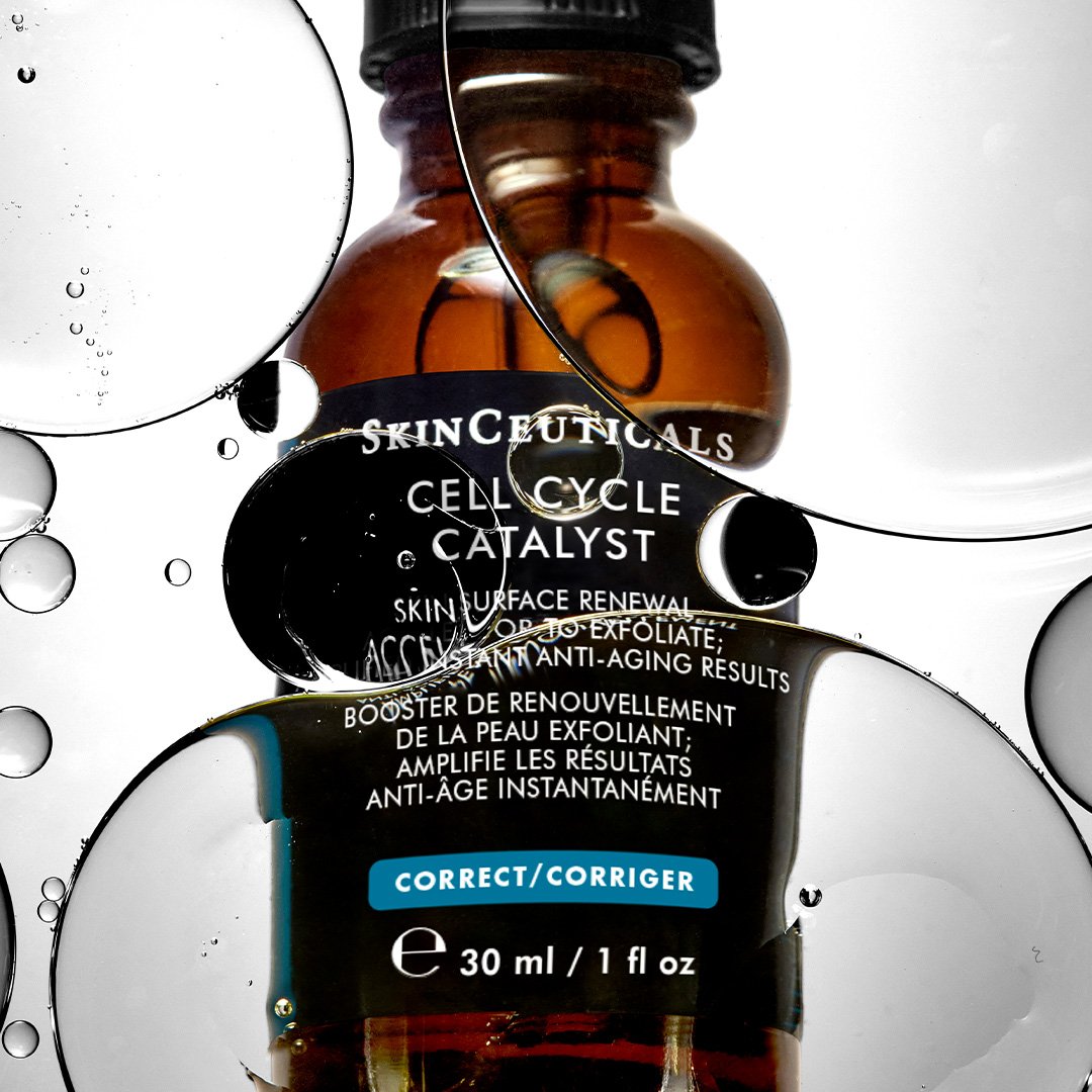 Skinceuticals bottle with dropper on a light gray background